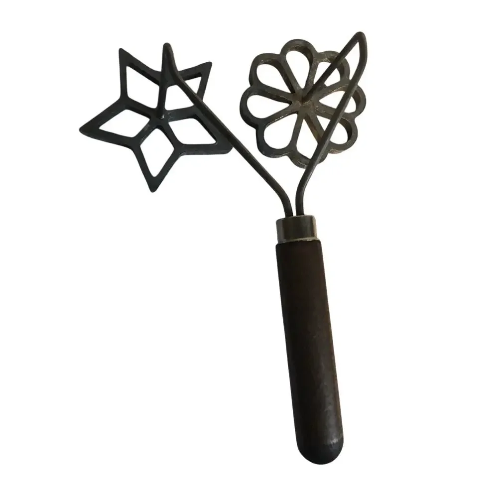 Metal Cookie Stamp Antique Wooden Handle 2 Stamps Star and Flower Vintage